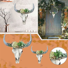 Resin Longhorn Cow Skull Wall Hanging Decor Flower Cow Skull Wall Decor Nursery Decor Resin Ornament with Hanging S
