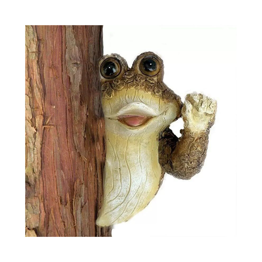 Semoic Quiet Frog Tree Peeker Garden Tree Sculptures Outdoor Tree Face Garden Tree Hugger Statue Indoor Outdoor Yard D