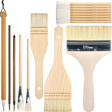 Juego de Brochas para Glasear Cerámica de 9 Piezas, Brochas para Glasear con Manejar Largo de Madera de Diferentes Formas, Adecuadas para Cerámica