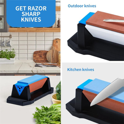 Grade Knife Sharpening Stone Kit, 3-Sided Grit 400/1000/3000, Kitchen Knifes Sharpener with Precision Angle Guide