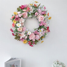 Spring Artificial Daisy Lavender Wreath Wildflower Summer Silk Wreaths for Front Door Home Wall Wedding Festival Decor