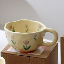 Elegante Taza de Café de CeráMica Floral con Decoraciones Florales, Vasos de Primavera de 250 Ml para DecoracióN del Hogar,B