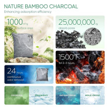 Absorbeur D'Odeurs de Charbon Actif, 4 X 200 G avec Crochets Éliminateur D'Odeurs Naturelles pour Odeurs Fortes, Purificateur D'Air au Charbon de