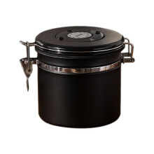 Recipiente Hermético de Grãos de Café com Rastreador de Data Caixa de Armazenamento de Cozinha em Aço Inoxidável 1,2L Preto