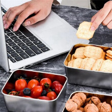 Stainless Steel Refrigerator Crisper Food Storage Box with Plastic Lid Prepare Seafood Fruit Vegetable Picnic Box L