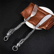 Couverts Du Zodiaque Chinois Dragon Cuillère de Style Occidental Tendance Punk Vent Vaisselle Portable en Acier Inoxydable