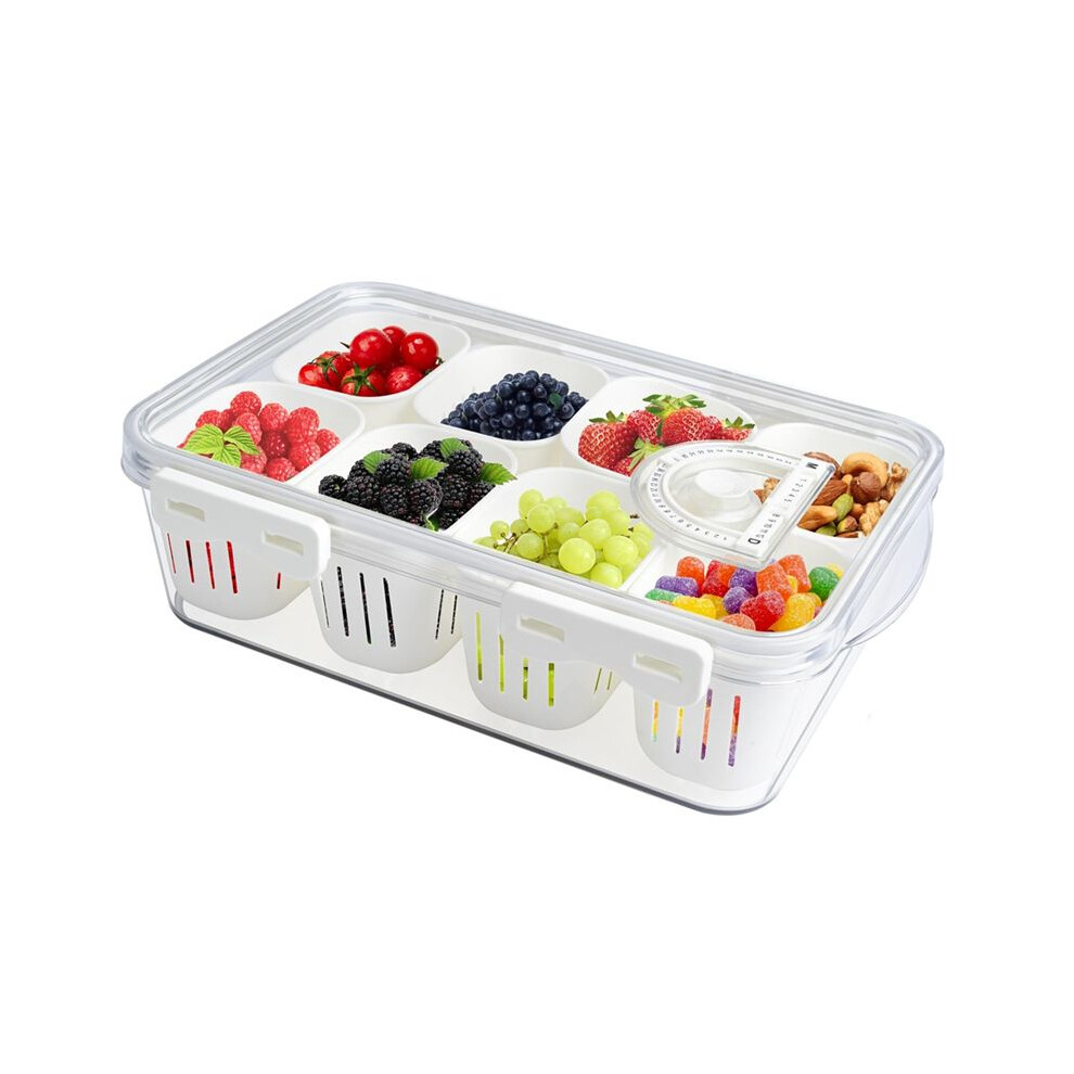 Brecantia Divided Food Serving Tray With Lids Stackable Snackle Box With 8 Dividers Fruit&Veggie Storage Container For Fridge