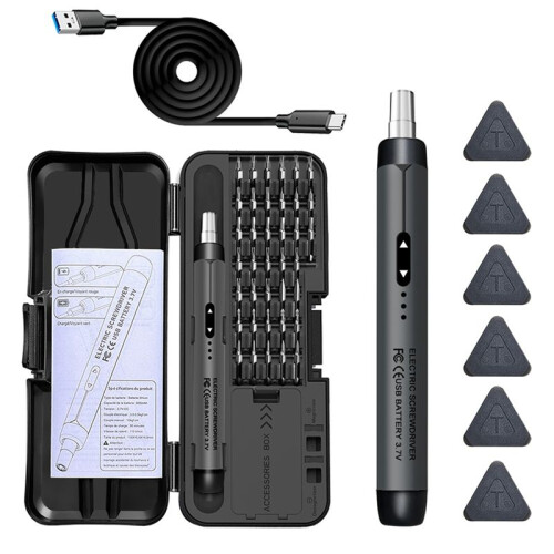 Electric Screwdriver Set Precision Power Tool Kit Rechargeable Wireless  Small Bits for Mobile Cell Computer Gray