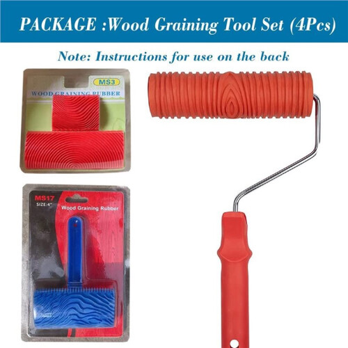 Wood Grain Tools, 4Pcs Wood Grain Roller Painting Tools Texture Pattern with Handles Texture Tool Paint,for Wall Room 1