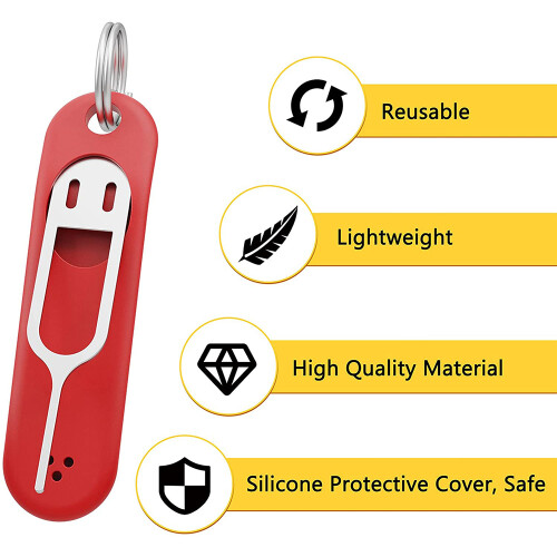 6Pcs SIM Card Removal Tool-Sim Card Tray Pin Eject Removal Tool Needle Opener Ejector,with Removable Key Chain,Black+Red 1