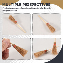 20Pcs Miniature Artificial Straw Brooms with Red Ropes Halloween Straw Dollhouse Decoration Witches Party Decor Toy