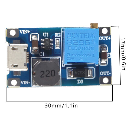 5Pcs 2A - MT3608 Step  Boost Module with Micro-USB, Step  Boost Converter Power Supply Voltage Regulator 1