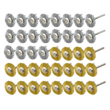 40 Bitar StåLborste Hjulkopp MäSsing StåL StåLborste (3 Mm) Skaft för Power Roterande Verktyg Polering