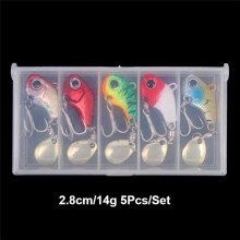 Kit de Leurres de Pêche VIB en Métal 5 Pièces, Cuillère Tournante Coulante, Leurres Artificiels pour Eau Douce et Eau Salée