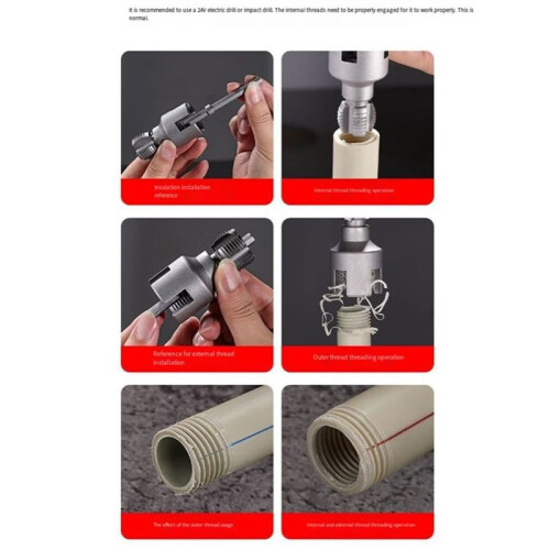 Pipe Thread Cutting Tool Integrated Internal & External Pipe Threading Tool Electric Drill for PVC Pipe Threader Kit 1