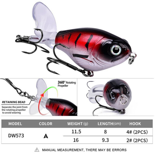 Angelköder Topwater Whopper Popper Schwimmender Wobbler Künstlicher Hartköder mit Propeller Angeln Hecht 16g A 1