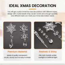 Christmas Tree Clear Acrylic Icicle Ornaments Crystal Snowflake Icicle Drop Hanging Pendants for Xmas New Year Decor A