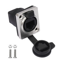 Conector de Rede RJ45 À Prova D'Água com Capa de Borracha, Soquete de Montagem em Painel Tipo D, Conector Ethernet RJ45 de 90 Graus