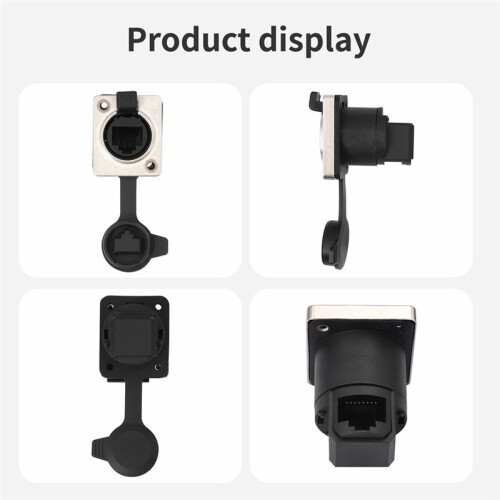 RJ45 Waterproof Network Connector with Rubber Cover D Type Panel Mount Socket RJ45 Ethernet Connector 90 Degree