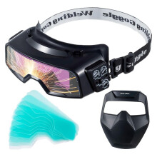 Lunettes de Soudage à Obscurcissement Automatique, Large Gamme de Teintes 4/5-9/9-13, Lunettes de Soudage avec Masque de Soudeur et 10 Verres de