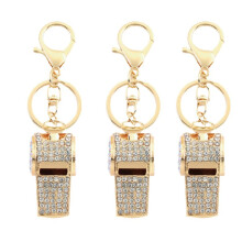 Gold Exquisite Diamond-Encrusted Referee Whistle Key Chain Metal Whistle Key Chain Pendant