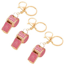 Rose Red Exquisite Diamond-Encrusted Referee Whistle Key Chain Metal Whistle Key Chain Pendant