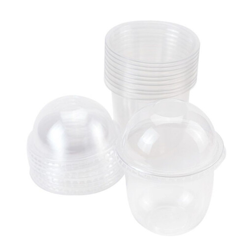 100 Stück 360 Ml Dessertbecher mit Deckel Einweg-Puddingbecher Plastik-Einwegbecher für Suppen, Eisbecher, Eiscreme