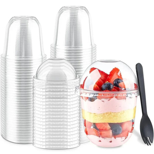 100ST 360ML Dessertkoppar med Lock Engångspuddingkoppar Plast Engångsmuggar för Soppaglassglass 2