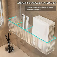 2-Pack Badkamermake- Organizer, Wandmontage, Doorzichtige Badkamerorganizers met 3 Compartimenten, Bakken en Zwevende Planken