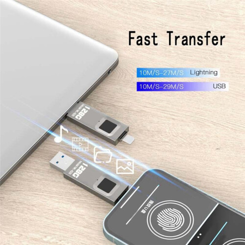 Fingerprint Encrypted U Disk Mobile Phone Computer Dual-Use High-Speed Transmission Flash Memory 128G for / 2