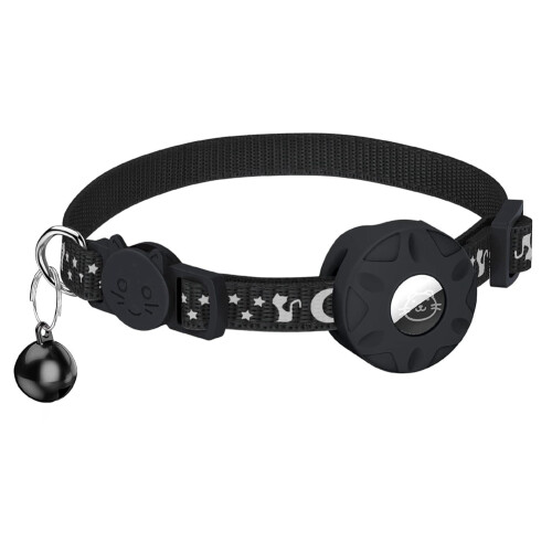 Para Air Tag Cat Collar, Coleira Refletiva para Gato com Fivela de SegurançA e Suporte ImpermeáVel em Largura de 3/8 Polegadas, Preto