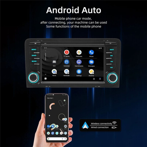 Carro 7 Polegadas  Tela Portátil 2+64G GPS Navegação Display Sem Fio Carplay Android Auto para  A3 2003-2012 2