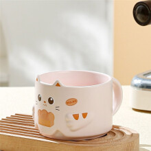 Keramiktasse mit Cartoon-Katze - Gestapelter Wasserbecher mit Katzenohr-Design und , Interessantes Trinkgeschirr für Den Haushalt, Weiß