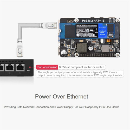 PCIe to M.2 Adapter with PoE Function Supports NVMe Protocol M.2 Solid State Drive for Raspberry Pi 5 PoE HAT 1
