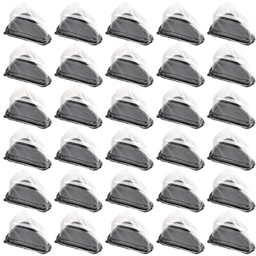 100Pcs Cake Slice Plastic Clear Cupcake Container Cheesecake Box with Blister Box with Black Bottom