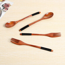 Holz LöFfel Gabel Set im Japanischen Stil Holz Utensilien Set zum Essen Holz Besteck Set Wiederverwendbar (Schwarze SchnüRe, 10 StüCk)