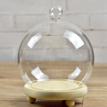 Clear Glass Display Dome with Wooden Base Preserved Flower Glass Cover Antique Crafts Dust Cover Product Display Cover