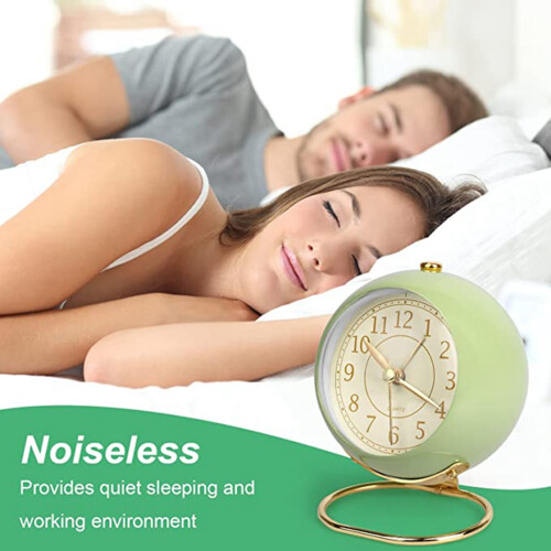 Silent Alarm Clock Bedside Small Table Clock Non Ticking Analogue Retro Alarm Clock with Light Button for Desk Table 2