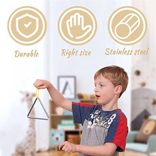Instrumento de PercussãO de Triângulo de AçO Musical de 10 PeçAs, Triângulo de PercussãO de MãO Triangular para CriançAs Adultas (6 Polegadas) 2