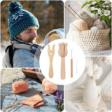 Portable Knitting Fork and Needle Kit, Lucet Fork Crochet, 8Pcs Wooden Knitting Fork Eye Needle Set