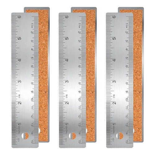 3 Réguas de Metal Antiderrapantes de 6 Polegadas com Base de Cortiça e Bordas Retas Antiderrapantes para Marcenaria