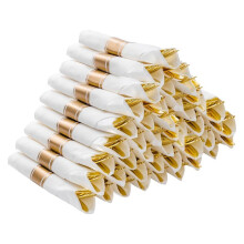 Pre Rolled Silver Plastic Silverware Set,Pre Rolled Napkins with Silver Cutlery Set for Party,Birthday Gold