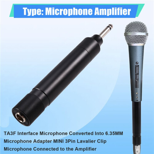 TA3F Interface Lavalier Headset Microphone Conversion to 6.35mm Converter Connected to Amplifier Microphone Input 1