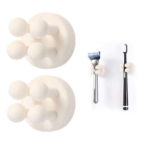4Pcs Silicone Toothbrush Holders - Multi-Function Self Adhesive Wall Mounted Hooks for Hanging Ke A 2
