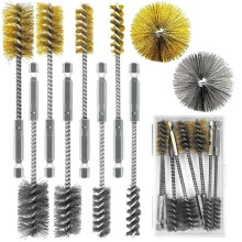 8Pc Bore Brush Set,304 Stainless Steel&Brass Drill Wire Bore Cleaning Brushes with 1/4" Hex Shank,3/8''1/2'' 3/4'' 7/8''