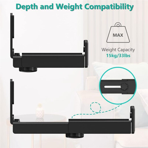 2PCS Universal Soundbar Wall Mount Depth Adjustable Speaker Wall Mount Under TV Bracket for Soundbars 1