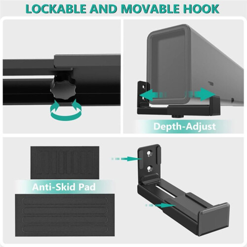2PCS Universal Soundbar Wall Mount Depth Adjustable Speaker Wall Mount Under TV Bracket for Soundbars 2