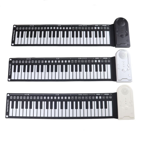 49-Key Hand-Rolled Piano with Speaker Portable Folding Children'S Piano Beginner Piano Teaching Instrument Silver 2