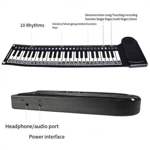 49-Key Hand-Rolled Piano with Speaker Portable Folding Children'S Piano Beginner Piano Teaching Instrument Silver 1