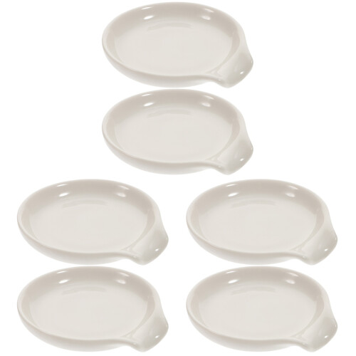 6Pcs Small White Ceramic Spoon Holder for Kitchen Table Use 1